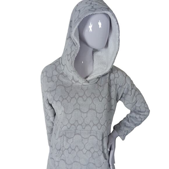 Disney Long Lounge Hoodie Size Small Gray Mickey Head Pattern Fleece Long Sleeve - Picture 3 of 10